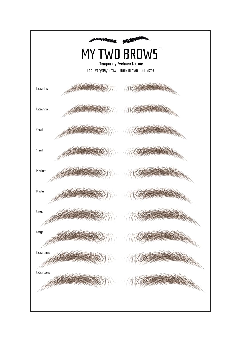 (10 pairs) Dark Brown Temporary Eyebrow Tattoo - Extra Small Size - Waterproof & Smudgeproof - Everyday Brow Style Eyebrow Stickers - Sheet Lasts up to 30 Days - Won't Work on Existing Brows