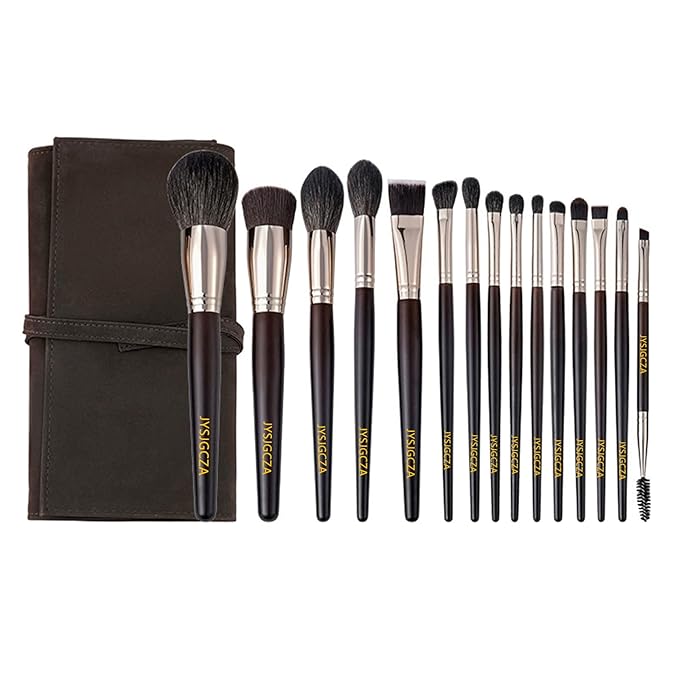 Professional makeup brush set with makeup bag. Includes Brushes for Contouring, Highlighting, Eyeshadow, Foundation & More. 15 Pcs Wool makeup brush