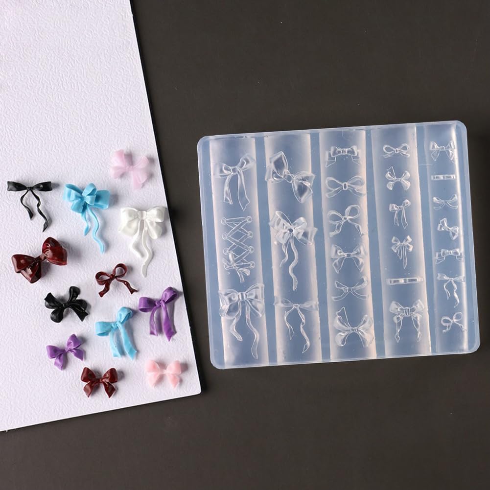 Ribbon Bows Silicone Nail Mold Embossed Bowknot Nail Art Mould Tools 3D Carving Templates for Women Girls Manicure Accessories