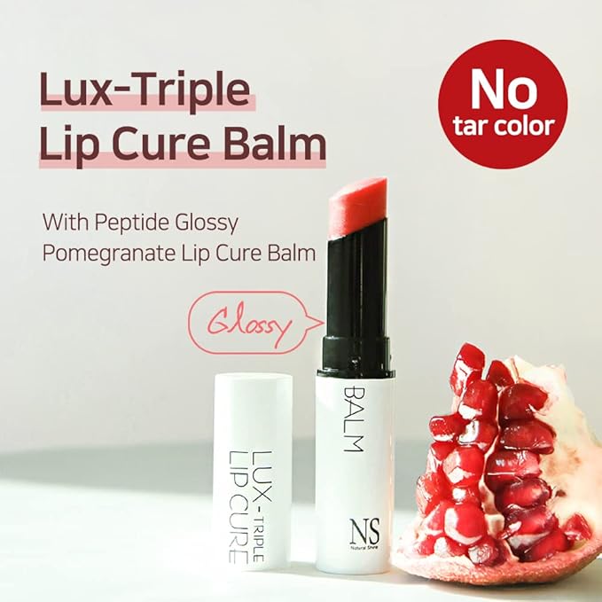 NATURAL SHINE NS BEAUTY Lux Triple Lip CURE Glossy Balm ATHENA (Red Orange) | Chapstick Hydration and Exfoliator | Overnight Lip Treatment Care Deep Nourishing for Dry Cracked Chapped Lips (0.17oz)