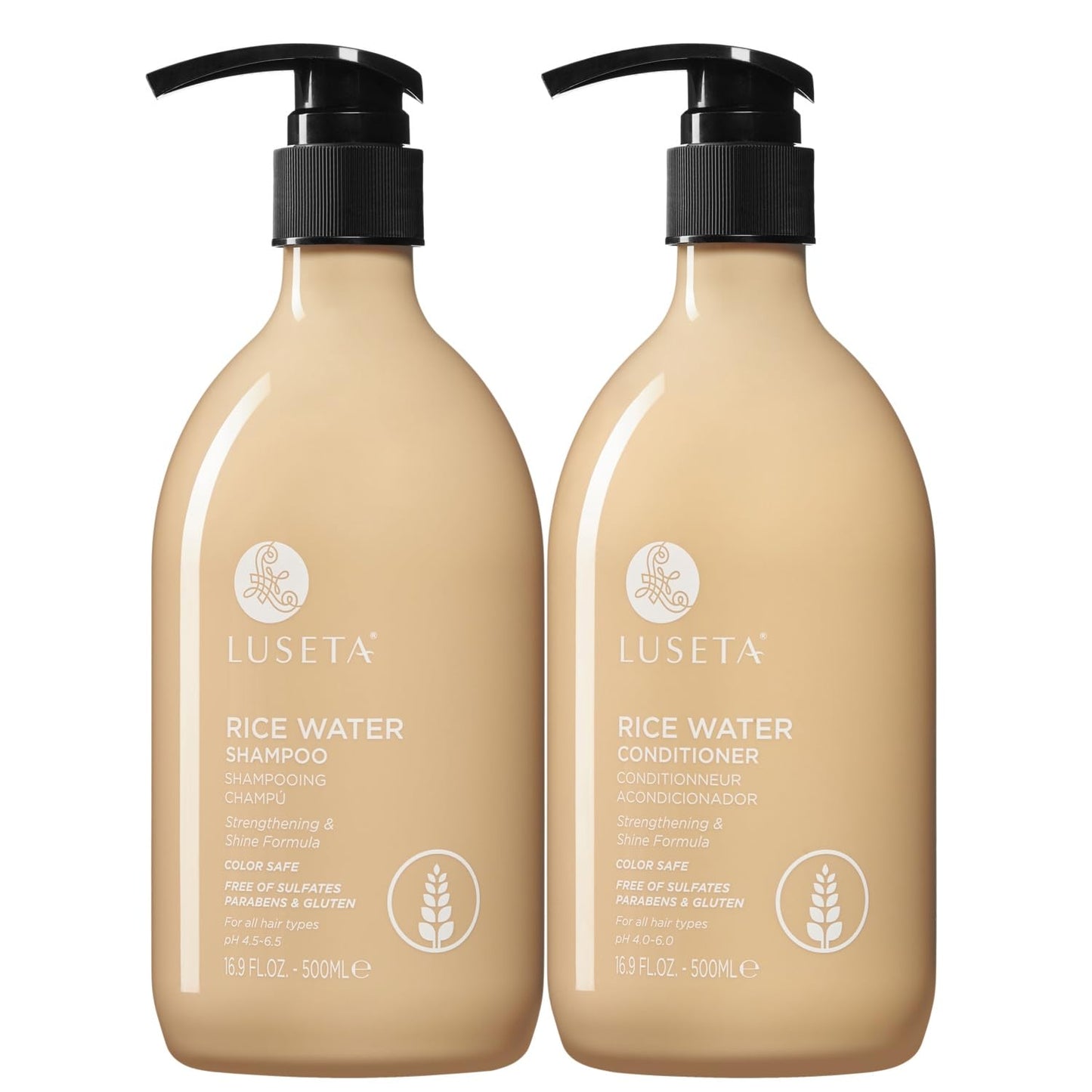 Luseta Rice Water Shampoo and conditioner Set Strengthening & Nourishing Revitalizes Shine for All Hair Types Hydrating & Frizz Control for Women and Men 16.9oz*2