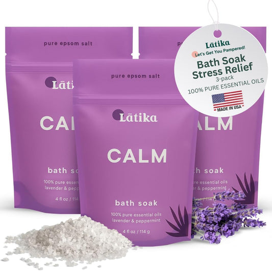 Soaks Set of 3 - Calm Bath Soaks with Lavender & Peppermint, Moisturizing Epsom Salt Soak for Stress Relief, Relaxation, and Skin Nourishment, at-Home Spa Retreat Gift