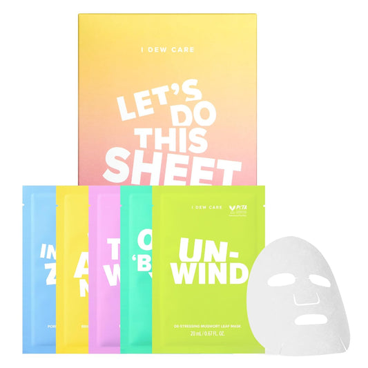 I DEW CARE Glass Skin Face Mask Variety Pack - Let's Do This Sheet | For Perfect Care Routine, Korean Face Masks Skincare, Olive Extract, Chamomile, Vitamin B3, Moisturizing, 5 Count