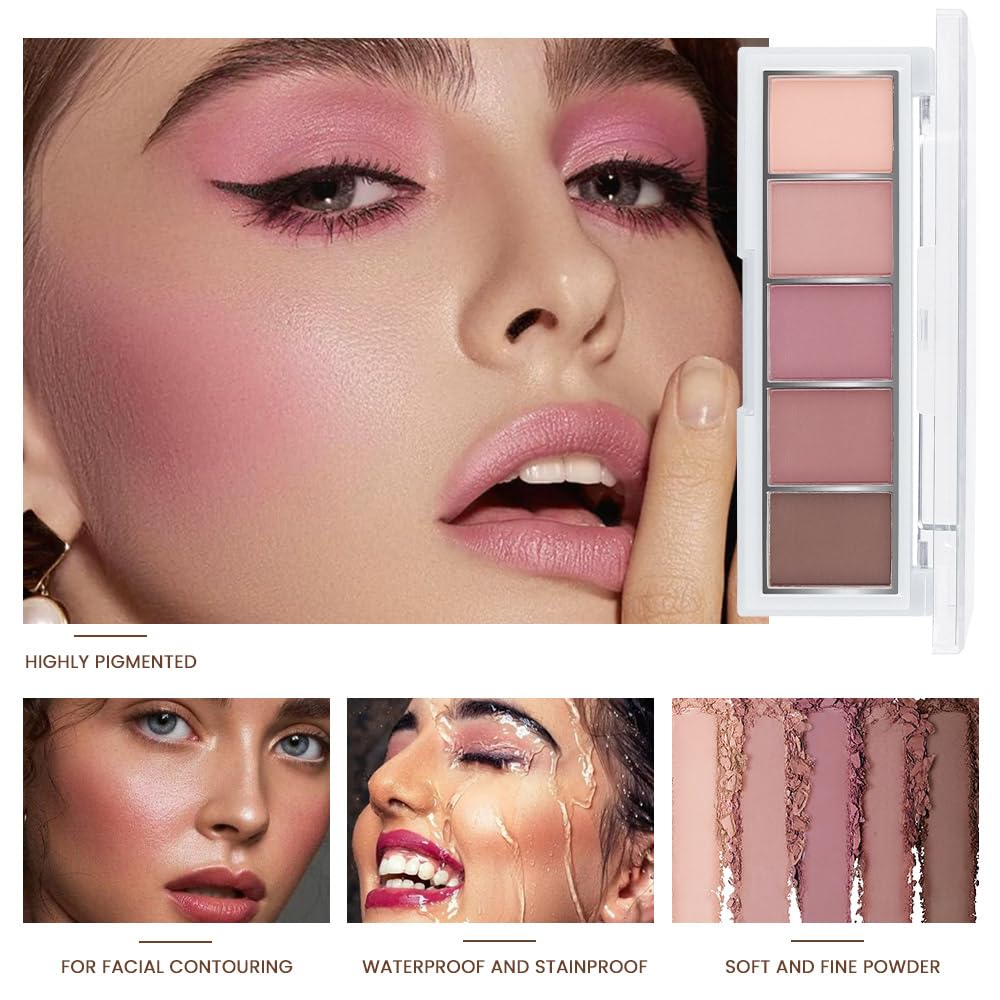 5 Colors Matte Eyeshadow Makeup Palette,Nude Pink Lavender Taupe Natural Neutral Eye Shadow Palette,Long Lasting Waterproof Naturing-Looking Women Girls Eye Shadow