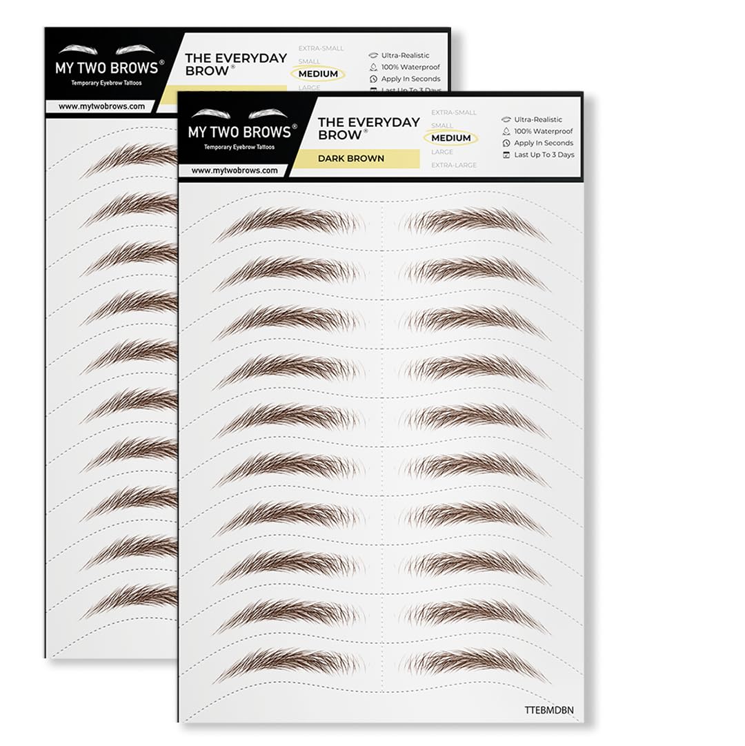 20 Pairs Dark Brown Temporary Eyebrow Tattoos, Waterproof and Smudge-Proof Dark Everyday Style Realistic Eyebrow Stickers for Men & Women, Easy to Apply, Won't Work on Existing Brows