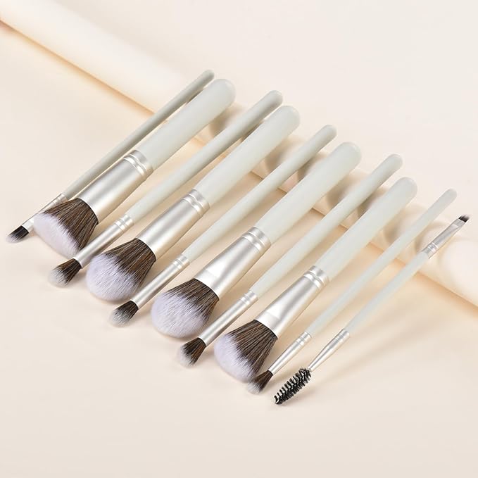 10 Piece Makeup Brushes - Grayish Green Wooden Handle with Soft Synthetic Bristles,for Face & Eye Makeup|Professional Makeup Brushes set for Women & Girls|