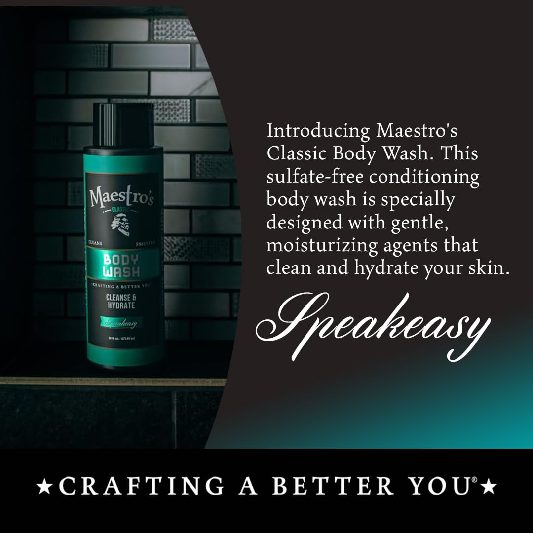 Maestro's Classic BATH WASH - Conditioning Bath Wash, Cleans and Hydrates, Speakeasy Blend, 16 Ounce