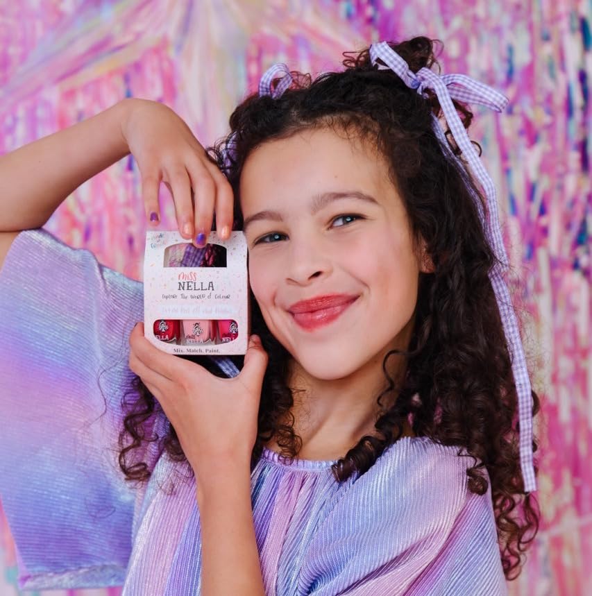 MISS NELLA-Peel Off, Odour Free, Water Base & Safe for kids nail polish pack of 3 (PINK GLITTER ATTACK)