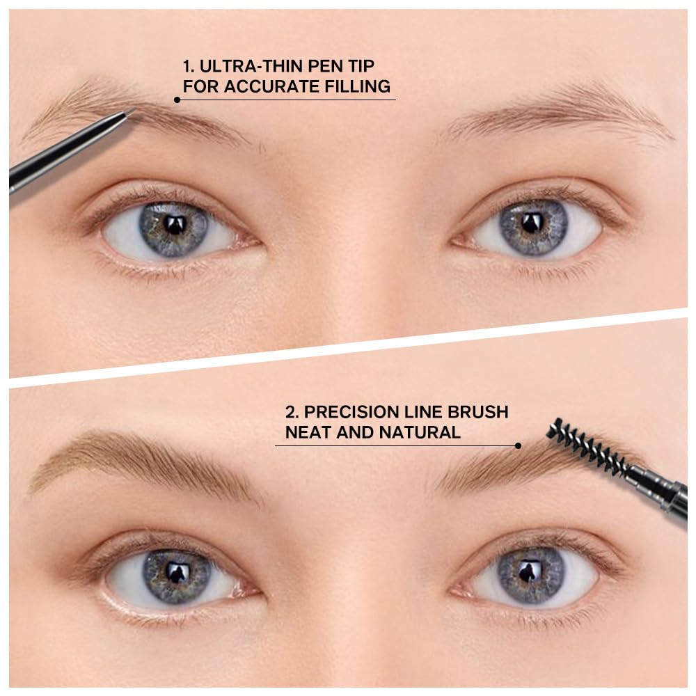 5 Pcs Waterproof Dual-Sided Fine Tip Eye Brow Precise Pencils Pack,Ultra-Fine Mechanical Sticks,Draws Tiny Brow Hairs, Defines, Fills, Shapes,Contours,Combs,1mm Pen Point(Pack of 5)-Light Brown