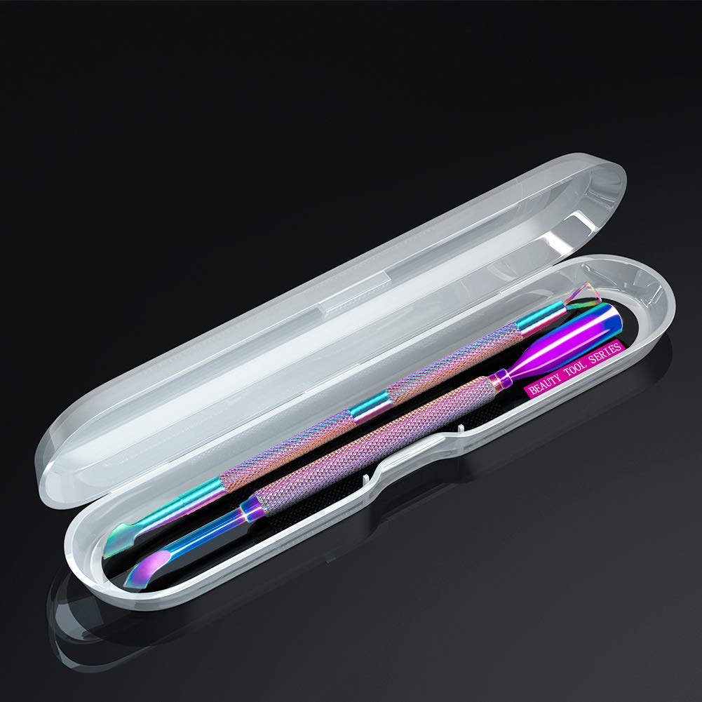 2PCS Metal Cuticle Pusher and Scraper (Chameleon/Rainbow), Colorful Nail Trimmer Cutter Stainless Steel Gel Scraper Tool, Polish Remover Peeler Salon Manicure Cleaner for Fingernail and Toenail