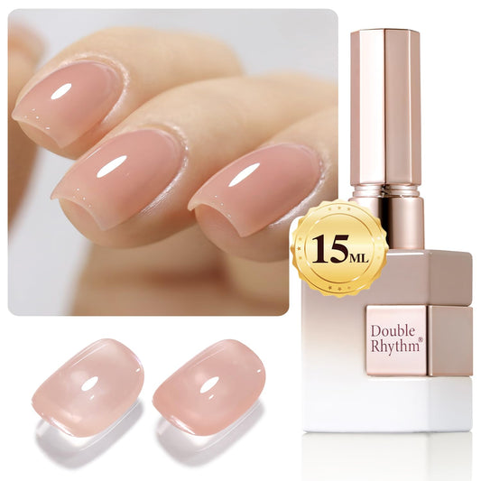 Double Rhythm Translucent Gel Polish Sheer Neutral Natural Light Milky Same Color Same Bottle 15ML Jelly UV Polish Nail Art DIY at Home (Milky Almond-A1491)