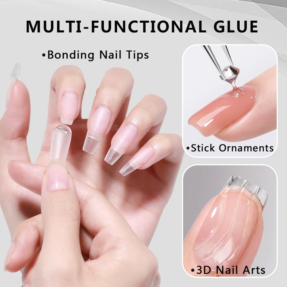 Solid Nail Glue Gel for Soft Gel Nail Tips, 20g Super Strong Nail Glue for Acrylic Nails Extension Press On Nails Fake Nails, Lamp Curing Needed Soak Off Nail Art Salon DIY at Home