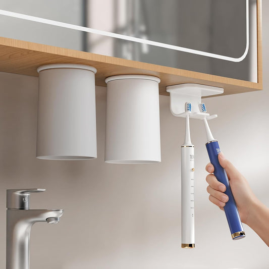 Toothbrush Holders for Bathroom【Innovation Magnetic Inverted Design】 Toothbrush Holders Wall Mounted with Bathroom Tumbler Toothbrush Cup for Bathroom Cabinet Storage