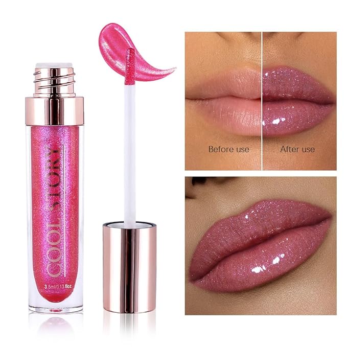 GECOMO Colorful Explosive Pearlescent Lip Gloss 3D Multifunctional Fine Glitter Chameleon Lip Gloss Polarized Diamond Makeup,Magic Big Brush Color Changing Lip Oil(105# BLUISH PURPLE FLASH)
