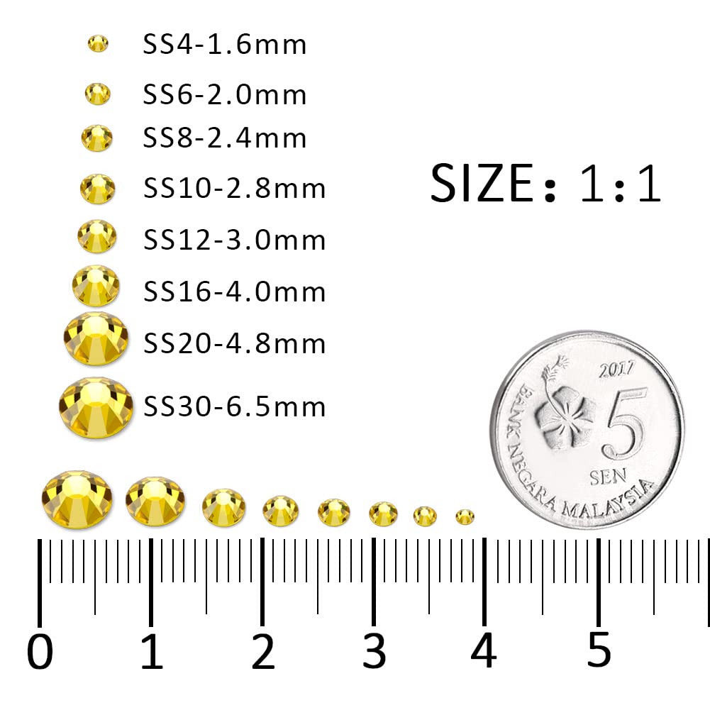 288Pcs Lemon yellow Crystal Rhinestones,Glass Flatback Rhinestones Gemstones for Nail Face Makeup Art Crafts Clothes Decoration - (SS30,6.5mm,Lemon yellow)