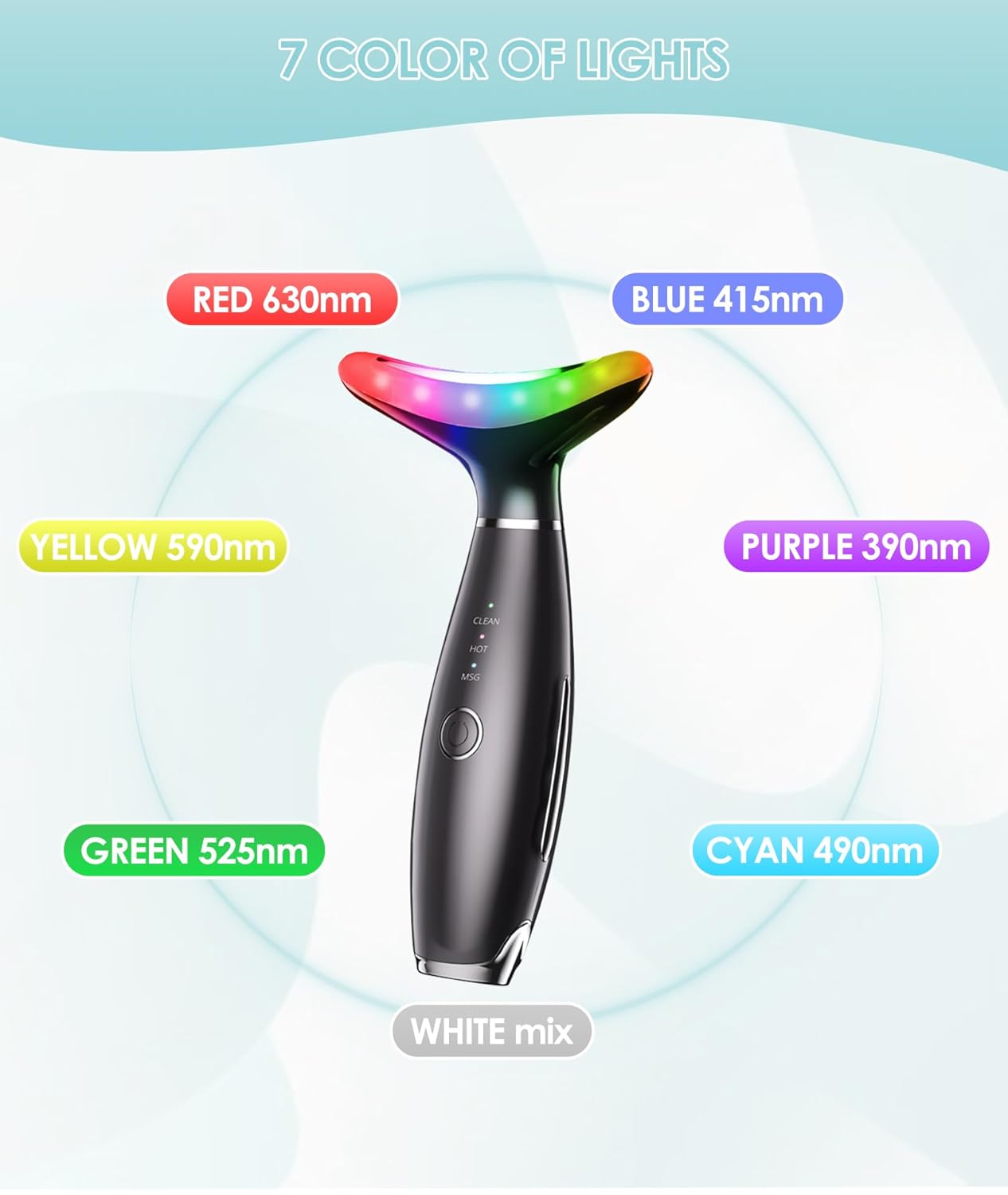 7 Color Neck Face Massager - Facial Massager Tool for Skin Care at Home, Vibrating Face Massager with Thermals, Galvanic Machines Black