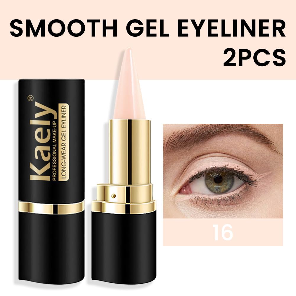 Kaely 2Pcs Bright Nude Gel Eyeliner for Waterline, Natural Cream Eye Liner Waterproof Smudge Proof, Matte Pencil Eyeliner Eyeshadow Stick, Brighten Eye Makeup, Vegan & Cruelty-Free