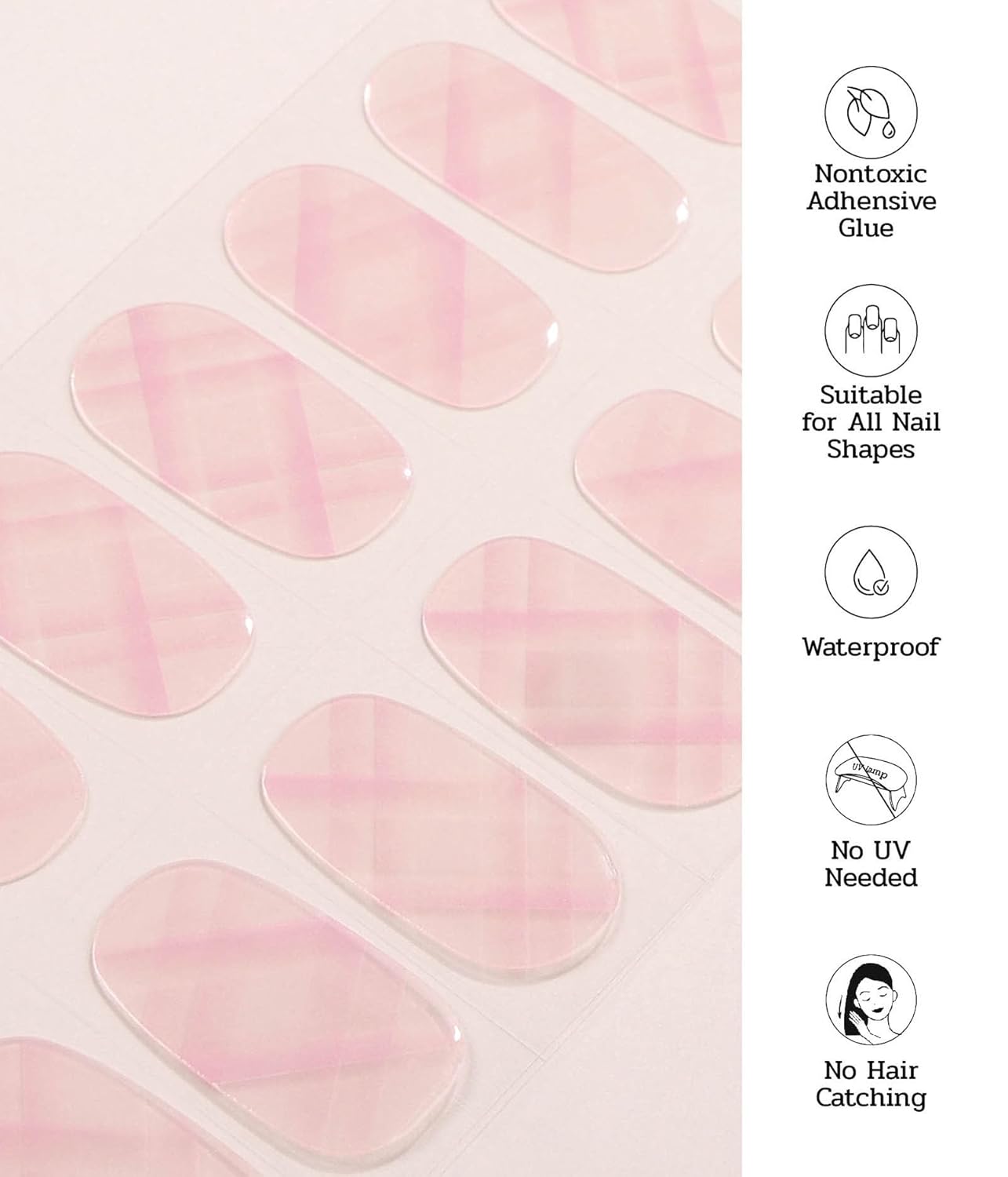 Nail Polish Strips - 22 Pcs Salon Quality Gel Nail Stickers - Long Lasting Wraps (Holding You Pink&Line)