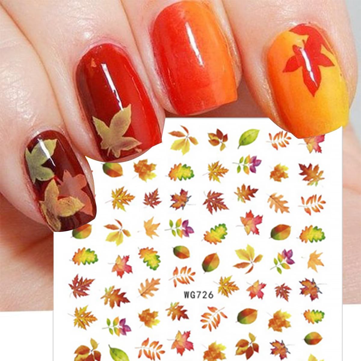 8 Sheets Fall Nail Art Stickers 3D Self-Adhesive Maple Leaf Fox and Apple Design Nail Sticker Thanksgiving Nail Decals Autumn Acrylic Nail Art Decoration Fall Nail Art Decoration for DIY French Nail