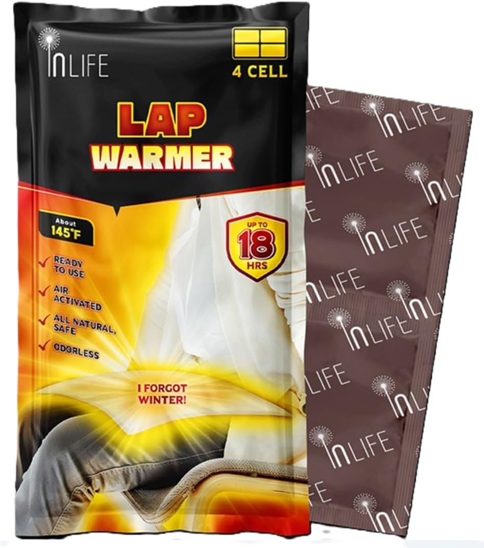 InLife Super Warmer for Lap and Body, All Natural & Safe, Bigger & Wider Area Covered, Higher Heating 145°F, Air Activated, Easy & Comfort, Steady Longer Lasting, Odorless, 10 Packs