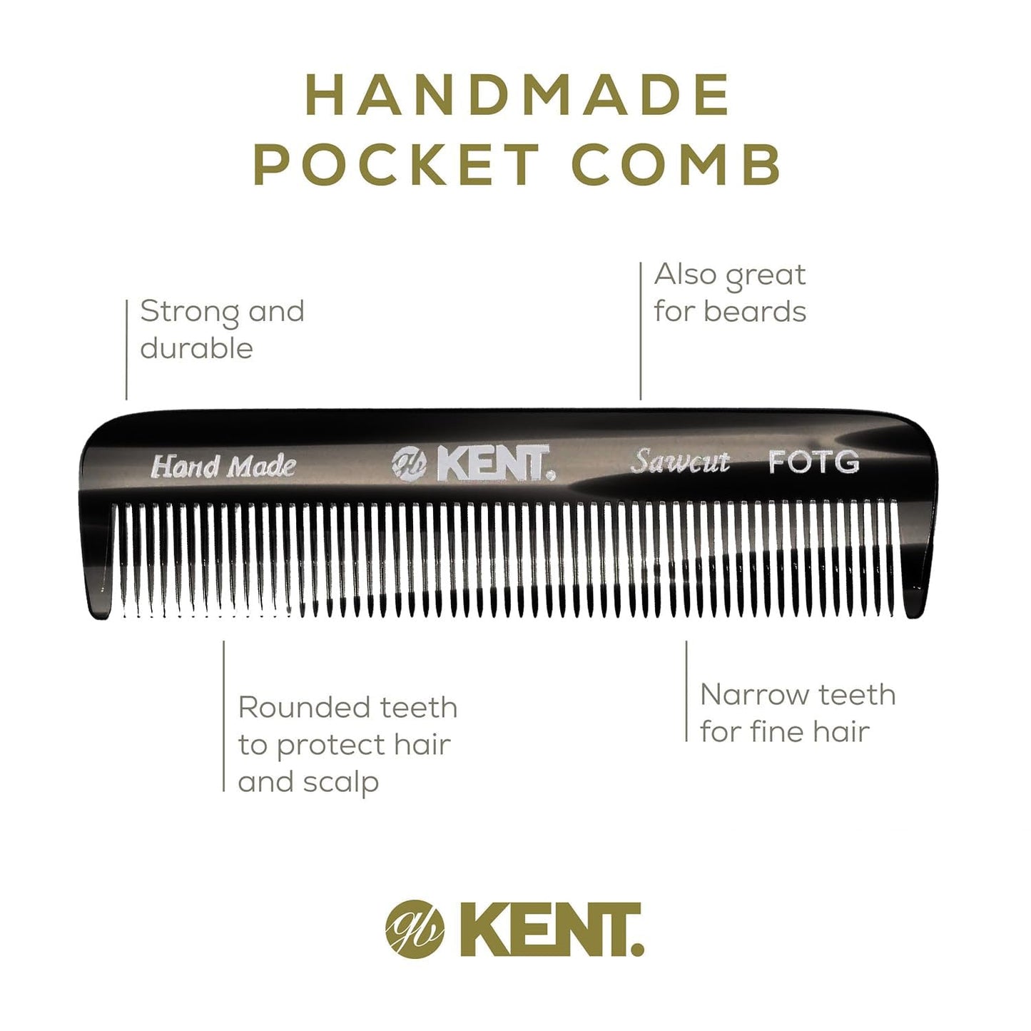 Kent 81T FOT Black Graphite Beard Pocket Comb Set for Men - Beard Kit for Travel and Home, Mustache Comb for Men, Mini Comb Beard Combs for Mens Grooming, Sawcut Hand polished Made in England