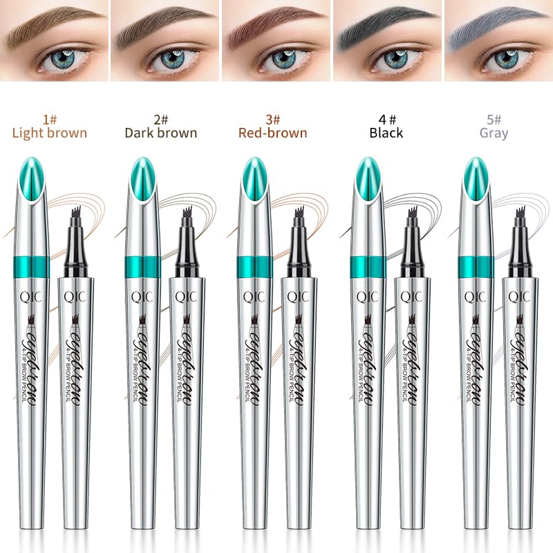 Microblading Eyebrow Pen - Long-Lasting 4D Four-Tip Waterproof Eyebrow pen with Triangular Tip Easy Application for Beginners for Natural Eyebrows (Dark Brown)