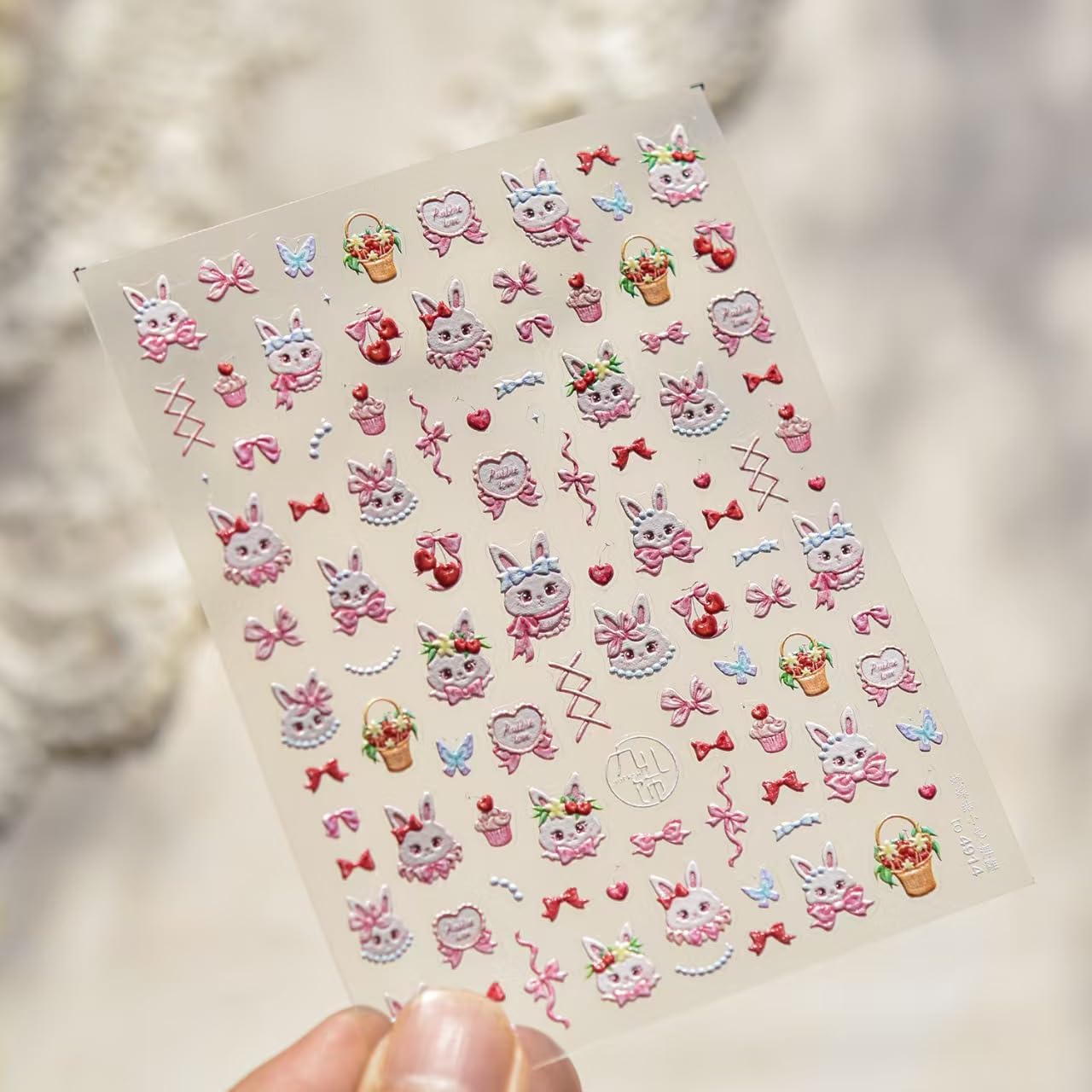 Easter Nail Art Stickers Rabbit Nail Decals Cute Cartoon Nail Stickers for Nails Art Self Adhesive 5D Embossed with Design Bow Nails Charm for Women Girls Kid DIY Manicure Supplies Decoration