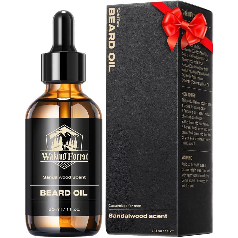 Waking Forest Beard Oil - Beard Oil for Men Thicker Beard with Vitamin E, Rosemary, Castor Mustache Oil for Black Men, Softens & Strengthens Beard Care Oil (Sandalwood, 1oz)