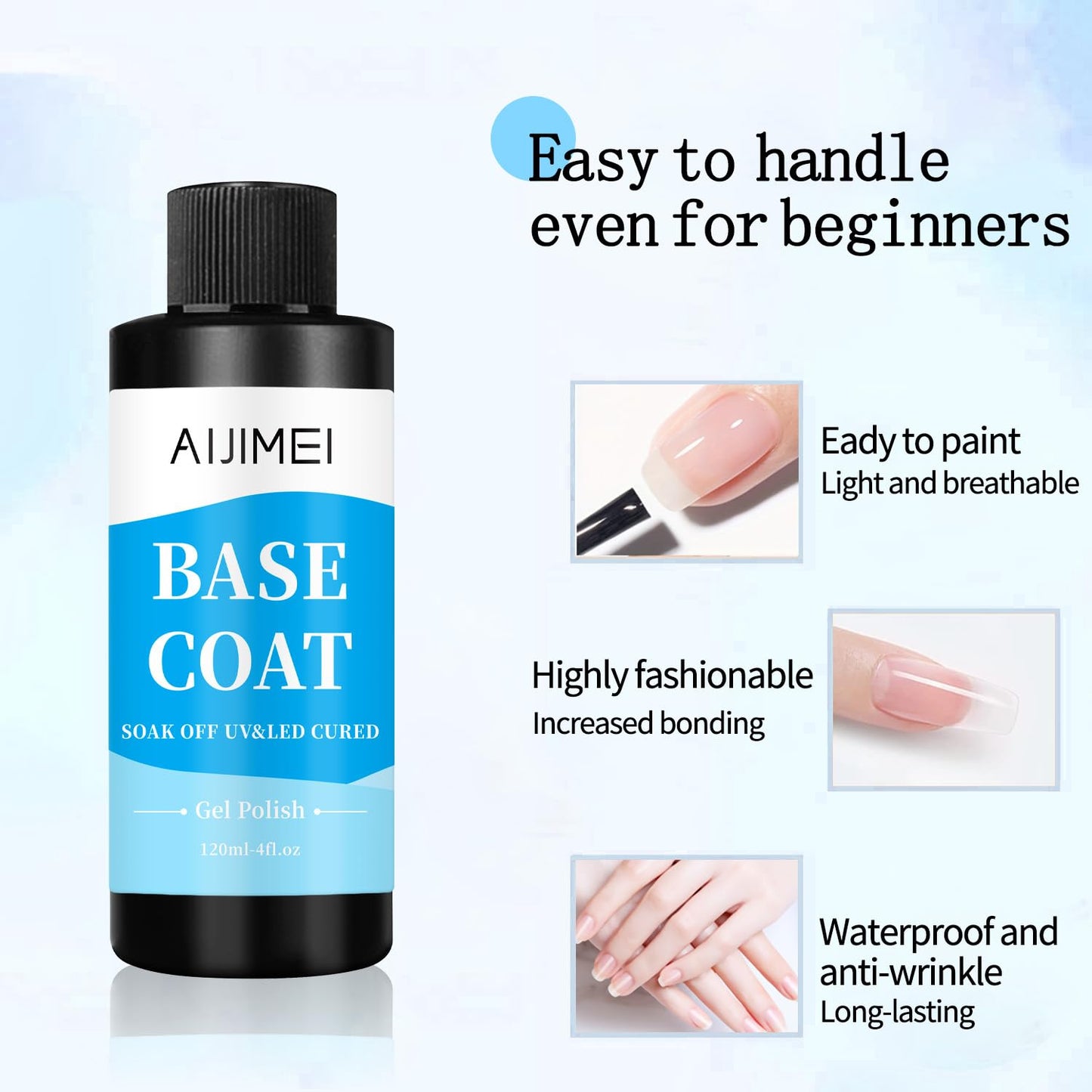 AIJIMEI 120ml Base Coat Quick Dry Basecoat for Nails 4oz For Base Coat Gel Nail Polish for Nail Art Salon Home DIY LongLasting