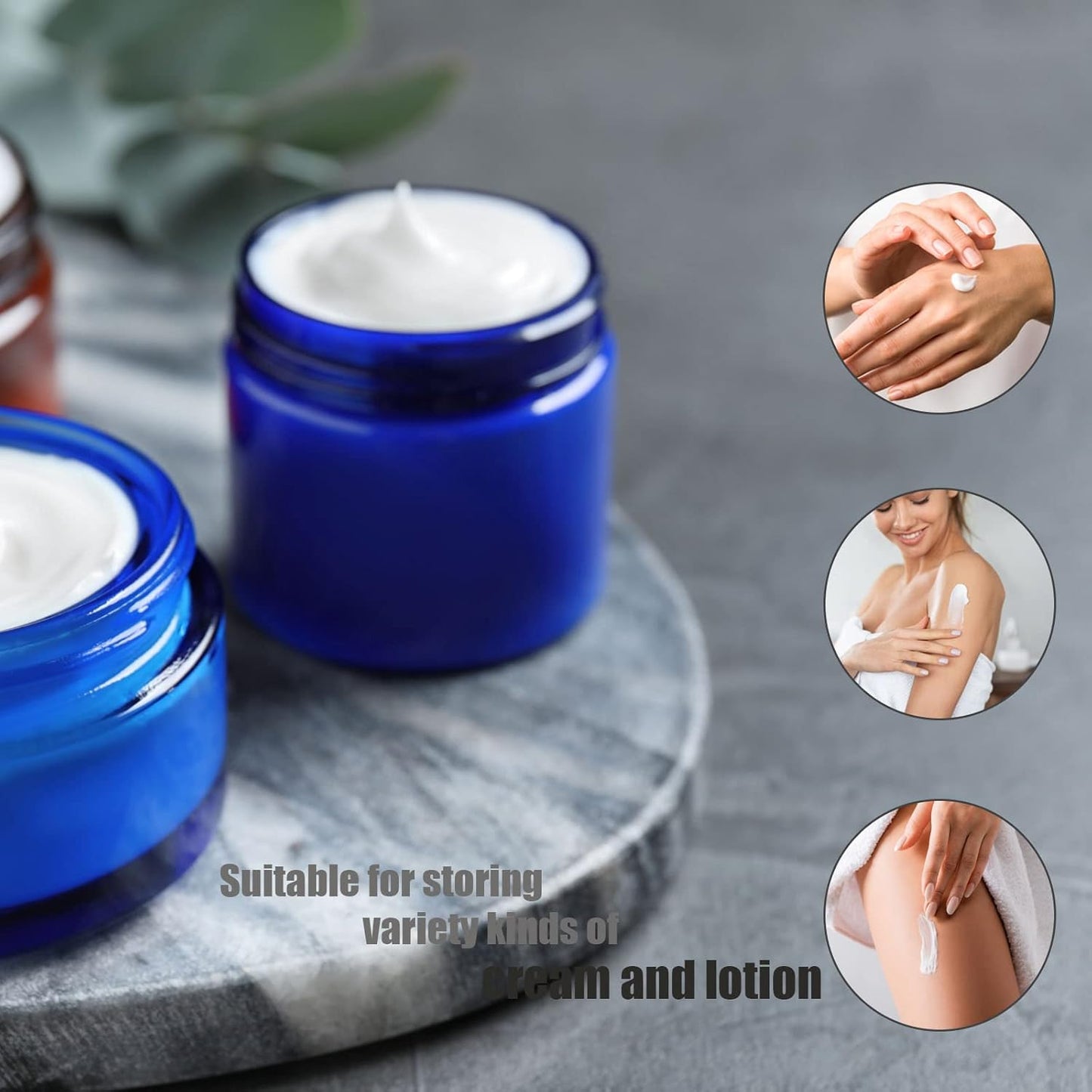 Lil Ray 2 Oz Glass Cream Jars with Gold Lid, Empty Cobalt Blue Glass Containers, Refillable Cosmetic Vials for Lotion, Ointment (12 PCS)