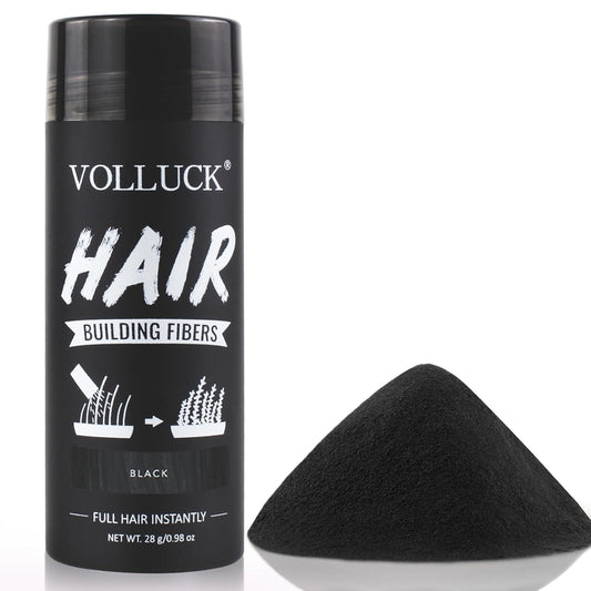 VOLLUCK Hair Fibers for Thinning Hair, Instant Coverage Hair Building Fibers for Women and men, Natural Hair Powder for Conceal Hair Loss 28 g (Black)