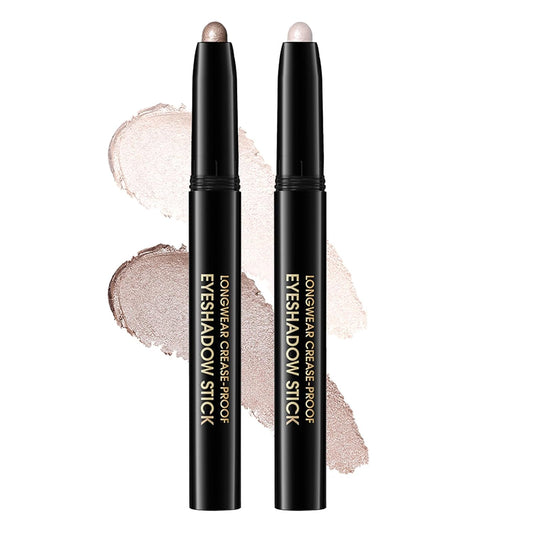 Eyeshadow Stick, Shimmer and Matte Cream Eye Shadow Brightener Sticks Eyeliner Pencil Crayon, Waterproof Long Lasting Eye Highlighter Stick Makeup,0.056 Oz(2PCS #6-Oyster+#9-Champagne)