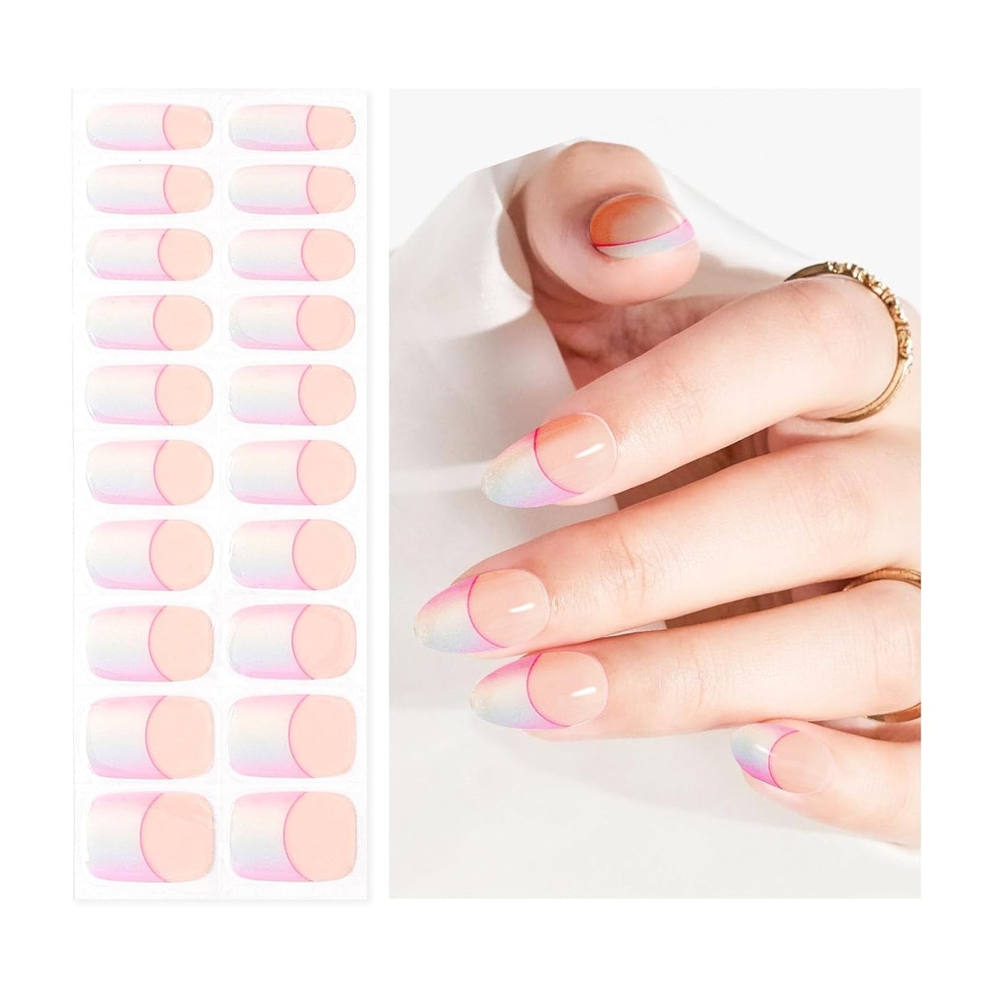 Semi Cured Gel Nail Strips | Built-In Gel Top Coat | UV Light Required | Salon Quality, Easy Application And Removal (Blush Ombre French)