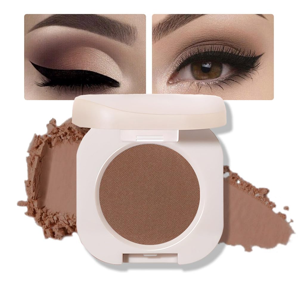 Single Nude Coffee Brown Matte Eyeshadow,Bright Intense Monochrome Eye Shadow,Apply Makeup Easily,Matte Pressed Powder Single Eyeshadow,24 Hour Eye Makeup Longwear Waterproof