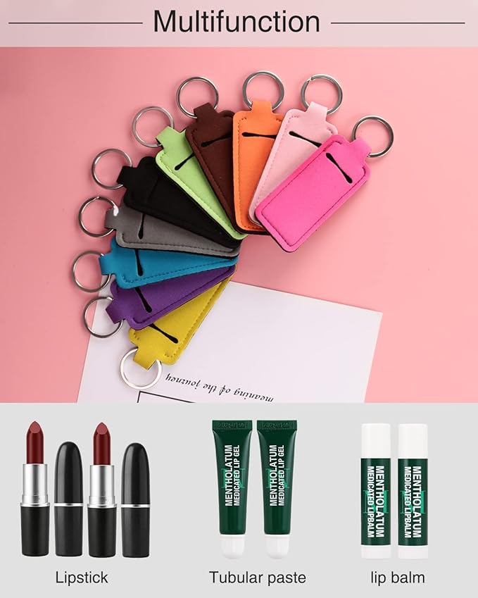 Chapstick Holder Lip Balm Sleeve Pouch Chapstick Holder With Clip Lipstick Lip Gloss Holder Stocking Stuffers Gift for Women (ten pcs)