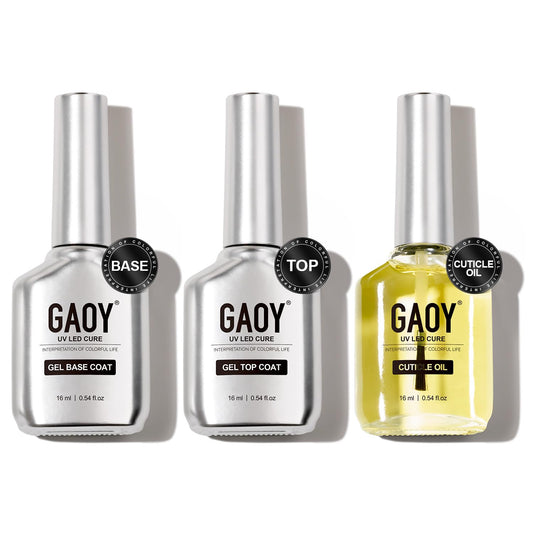 GAOY Gel Top Coat, Base Coat and Cuticle Oil Set, 3 Pcs 16ml Glossy No Wipe Combination for UV Light Cure Gel Nail Polish
