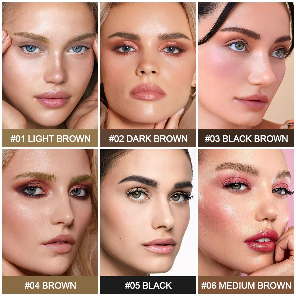 evpct 2Pcs Dark Light Brown Magic Microblading Dual-Ended Eyebrow Contouring Pen Brow Pencil, with 4 Brush Micro-Fork-Tips Applicator and Precise Brush-Tip Hair Like Strokes, Dual-ended Eyebrow Brush