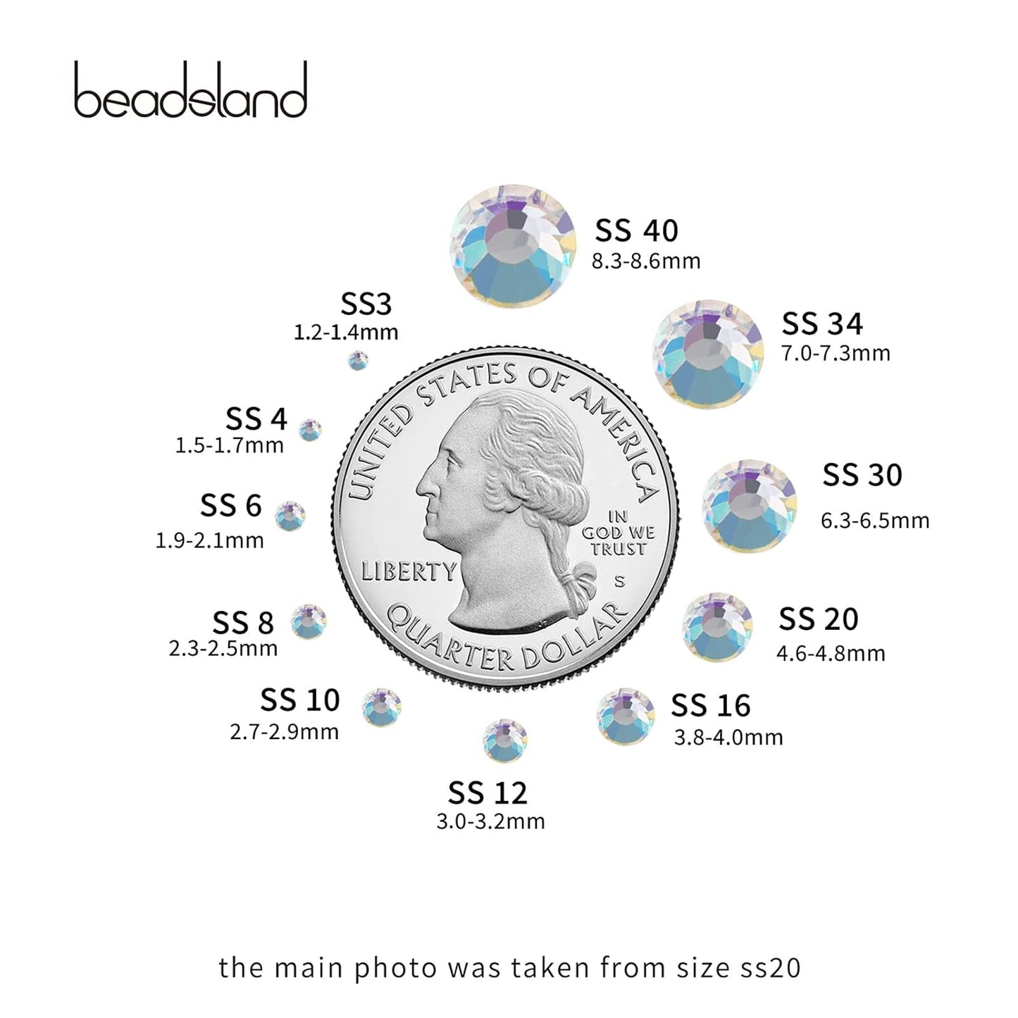 beadsland Flat Back Crystal Rhinestones Round Gems, Blue Moonlight (6.4-6.6mm) SS30/288pcs