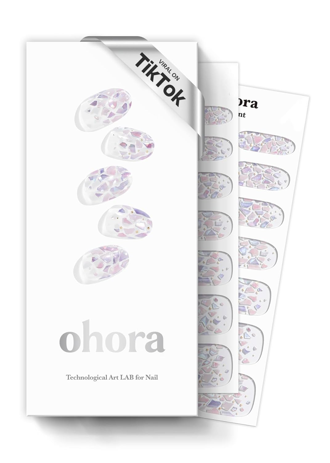ohora Semi Cured Gel Nail Strips (N Petal Rain) - Purple, Patterned, Works with Any UV/LED Lamps, Salon-Quality, Long Lasting, Easy to Apply & Remove - Includes 2 Prep Pads, Nail File & Wooden Stick