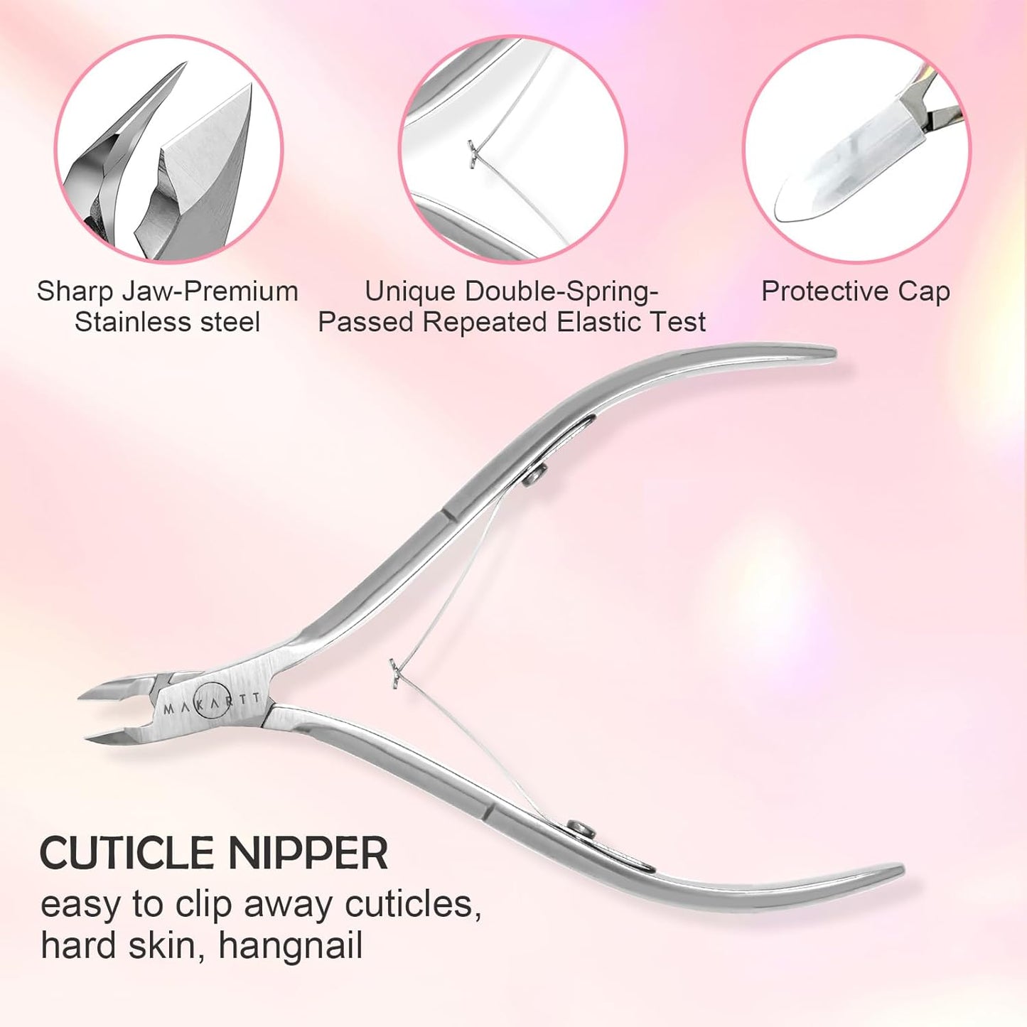 Makartt Cuticle Trimmer with Cuticle Pusher, Silver Nail Trimmer Nail Care Manicure and Pedicure Kit with Stainless Steel Cuticle Nipper and Dual End Nail Pushers for Home Salon Use (Pack of 3 PCS)