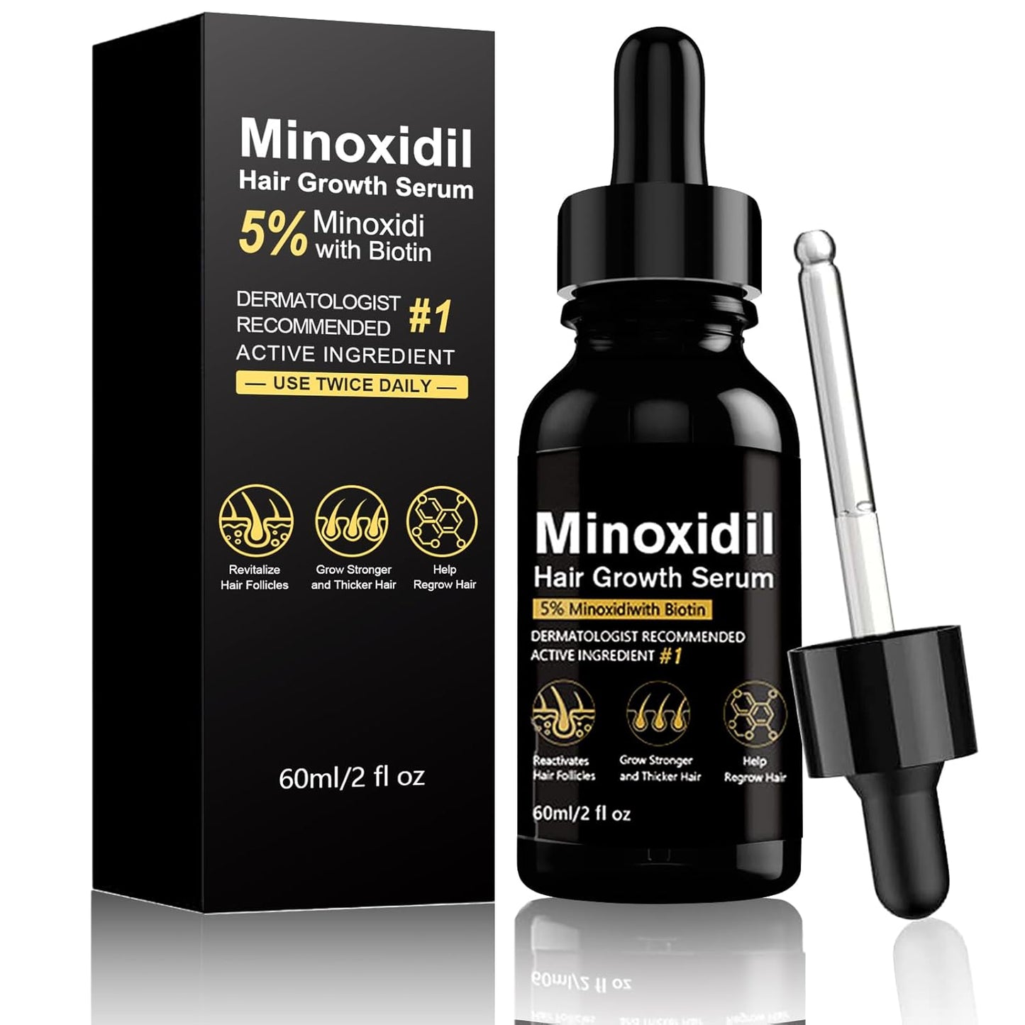 5% Minoxidil Hair Growth Serum, Topical Minoxidil for Men Beard Growth, Hair Regrowth for WomenTreatment for Scalp Hair Loss and Thinning, With Biotin