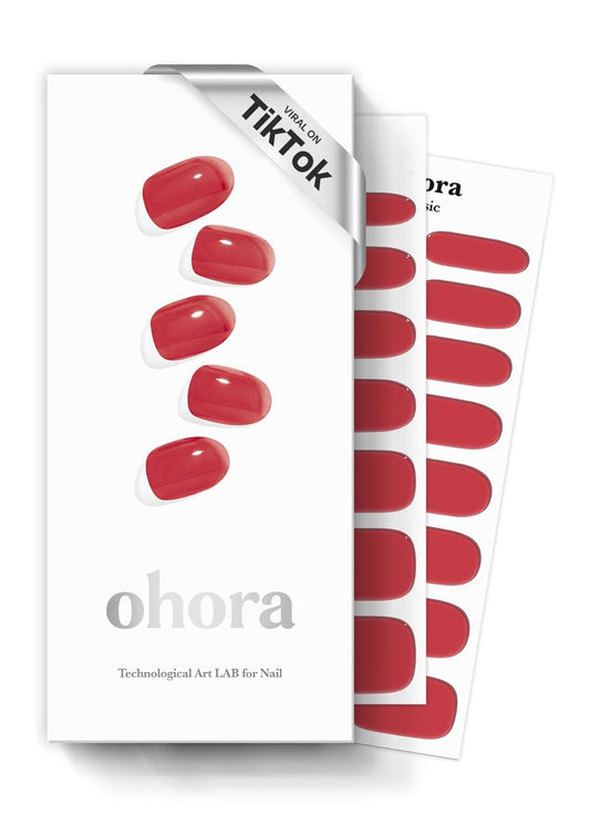 ohora Semi Cured Gel Nail Strips (N Tint Brick) - Red, Tint, Works with Any UV/LED Lamps, Salon-Quality, Long Lasting, Easy to Apply & Remove - Includes 2 Prep Pads, Nail File & Wooden Stick