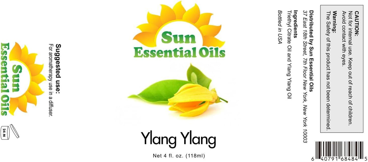 Sun Essential Oils 4oz - Ylang Ylang Essential Oil - 4 Fluid Ounces - Ylang Ylang Oil - Aromatherapy Oils