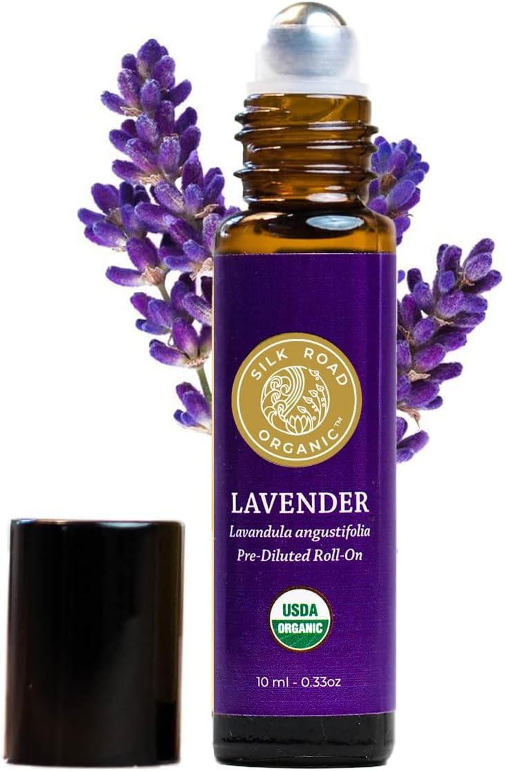 Silk Road Organic Lavender Essential Oil Roll On, Lavandula Angustifolia, 100% Pure USDA Certified Aromatherapy for Calming, Relaxation & Skin - 10 ml Roller - Always Pure, Always Organic