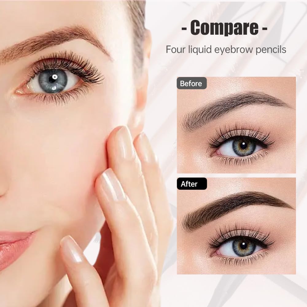 Microblading Eyebrow Pencil, 2025 New Waterproof Eyebrow Pencil, Premium Microblading Eyebrow Pen with 4 Tip, Long-Lasting Natural Magic Eyebrow Makeup Fine Stroke Eye Brow Pen for Women (Gray)