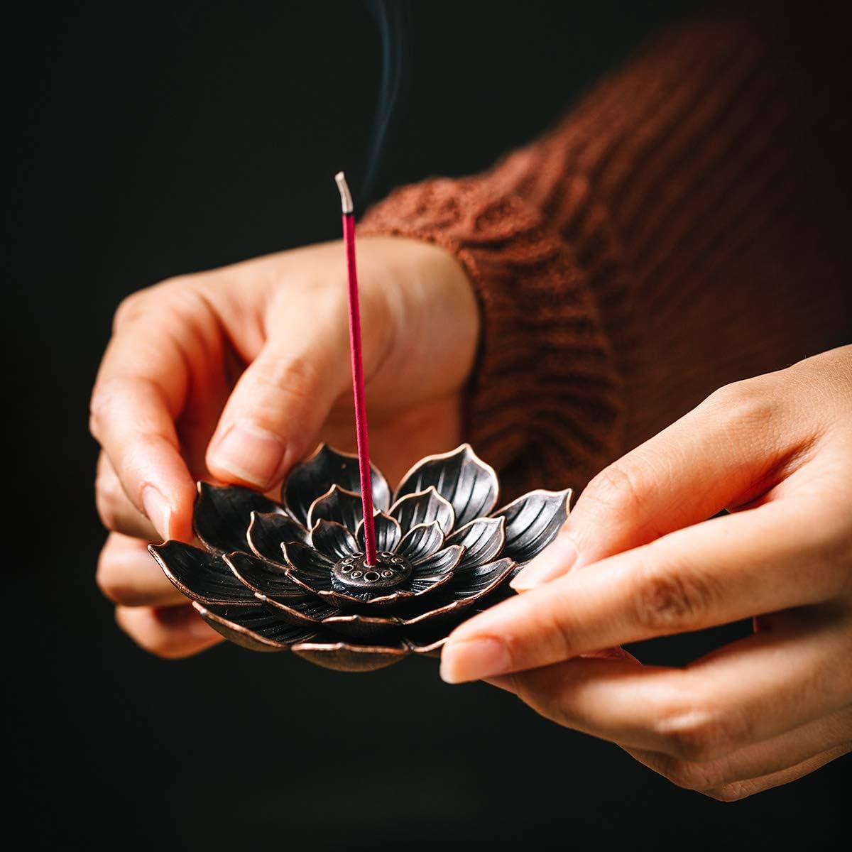 Brass Lotus Incense Holder, Incense Sticks Burner, Incense Ash Catcher, 3 Pack