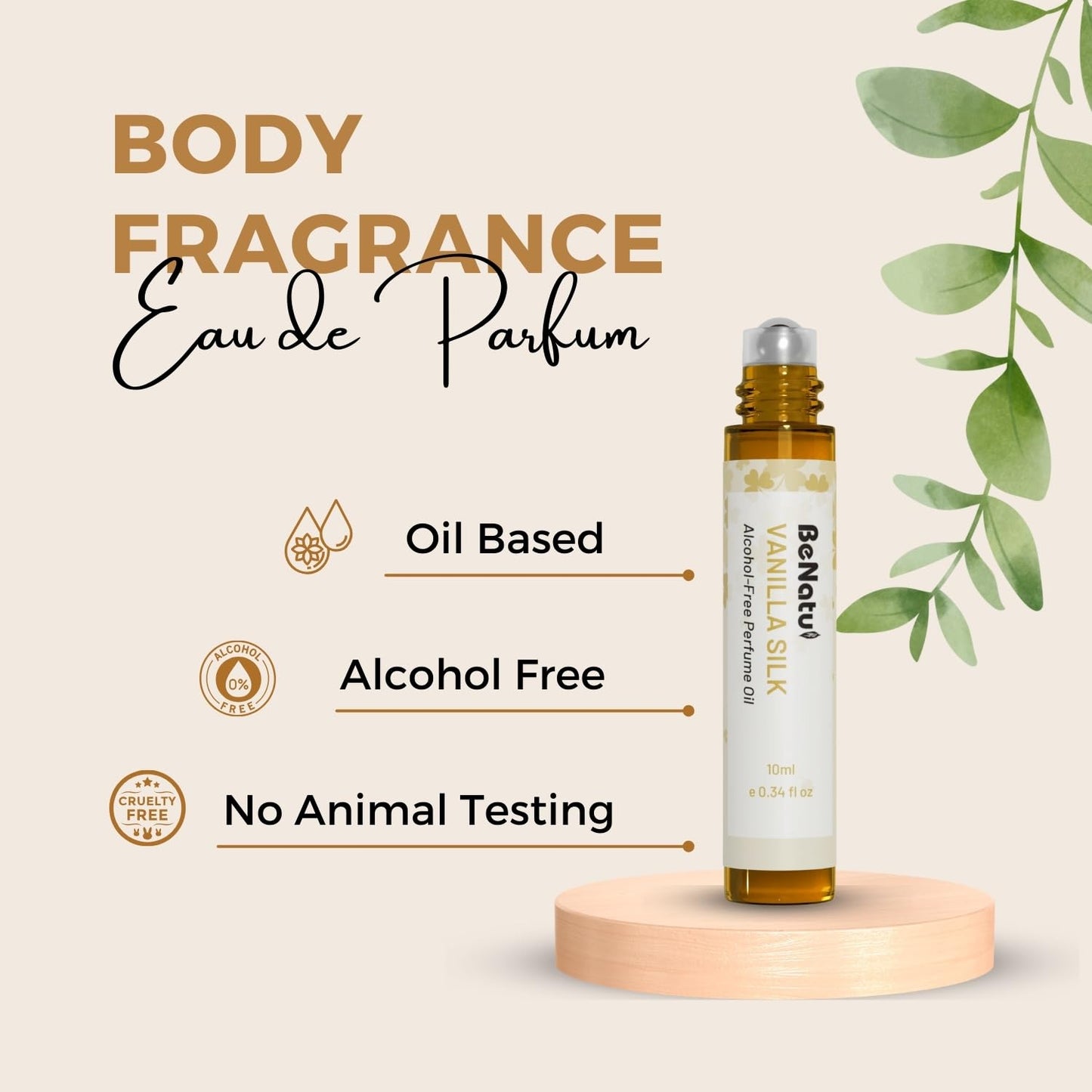 benatu Vanilla Perfume Oil Roll On for Women, Alcohol Free Eau de Parfum,Travel Size Essential Oil Body Fragrance, Long Lasting, Sweet Woody Scent, 10 ml