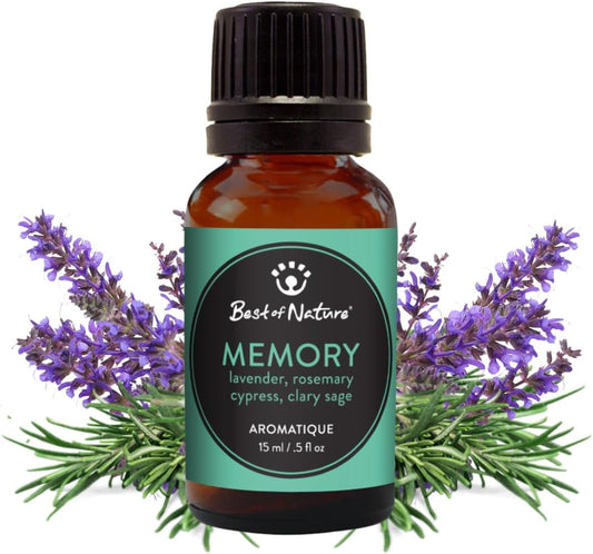 Best of Nature Memory Essential Oil Blend – 100% Pure for Diffuser, Aromatherapy & Focus – Herbal, Refreshing Scent with Lavender, Rosemary, Cypress & Clary Sage