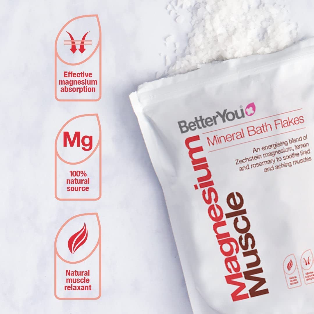 BetterYou Magnesium Muscle Bath Flakes - Mineral Bath Salts for Muscle Recovery - Post-Workout Soak for Sore Muscles - Natural Magnesium - 2.3 lb (Pack of 2)
