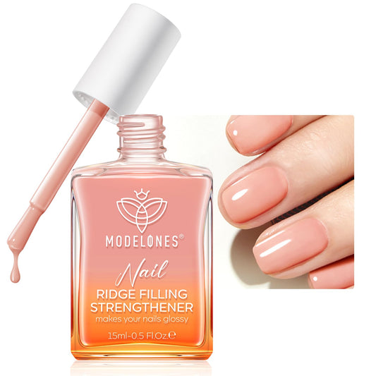 modelones Nail Strengthener and Growth Nail Hardener Extra Strong and Growth Nude Nail Polish Nail Repair for Damaged Nails Strengthening Polish Ridge Filler for Nails 15ml